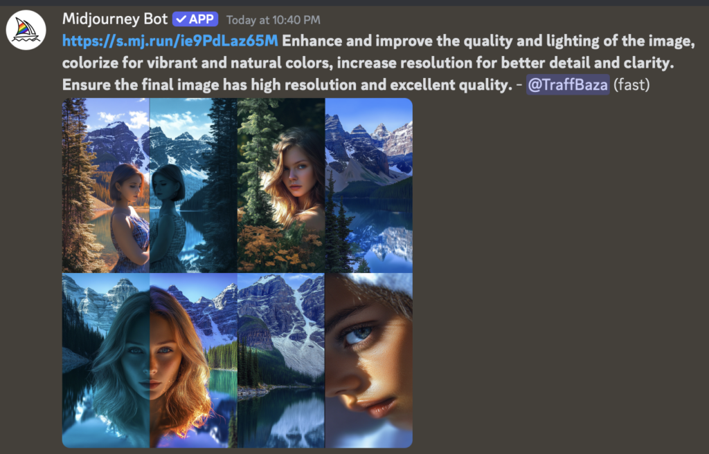 Промт Миджорни: Enhance and improve the quality and lighting of the image, colorize for vibrant and natural colors, increase resolution for better detail and clarity. Ensure the final image has high resolution and excellent quality.